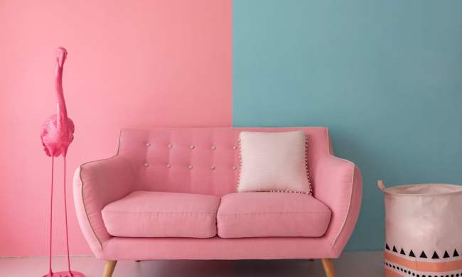 Pink and blue color blocking wall paint design