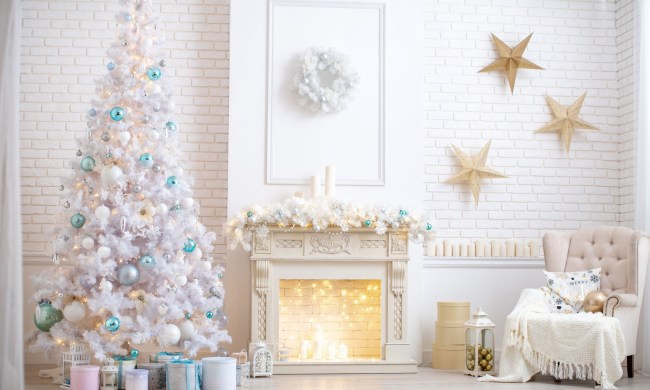 White Christmas tree with pastel decorations