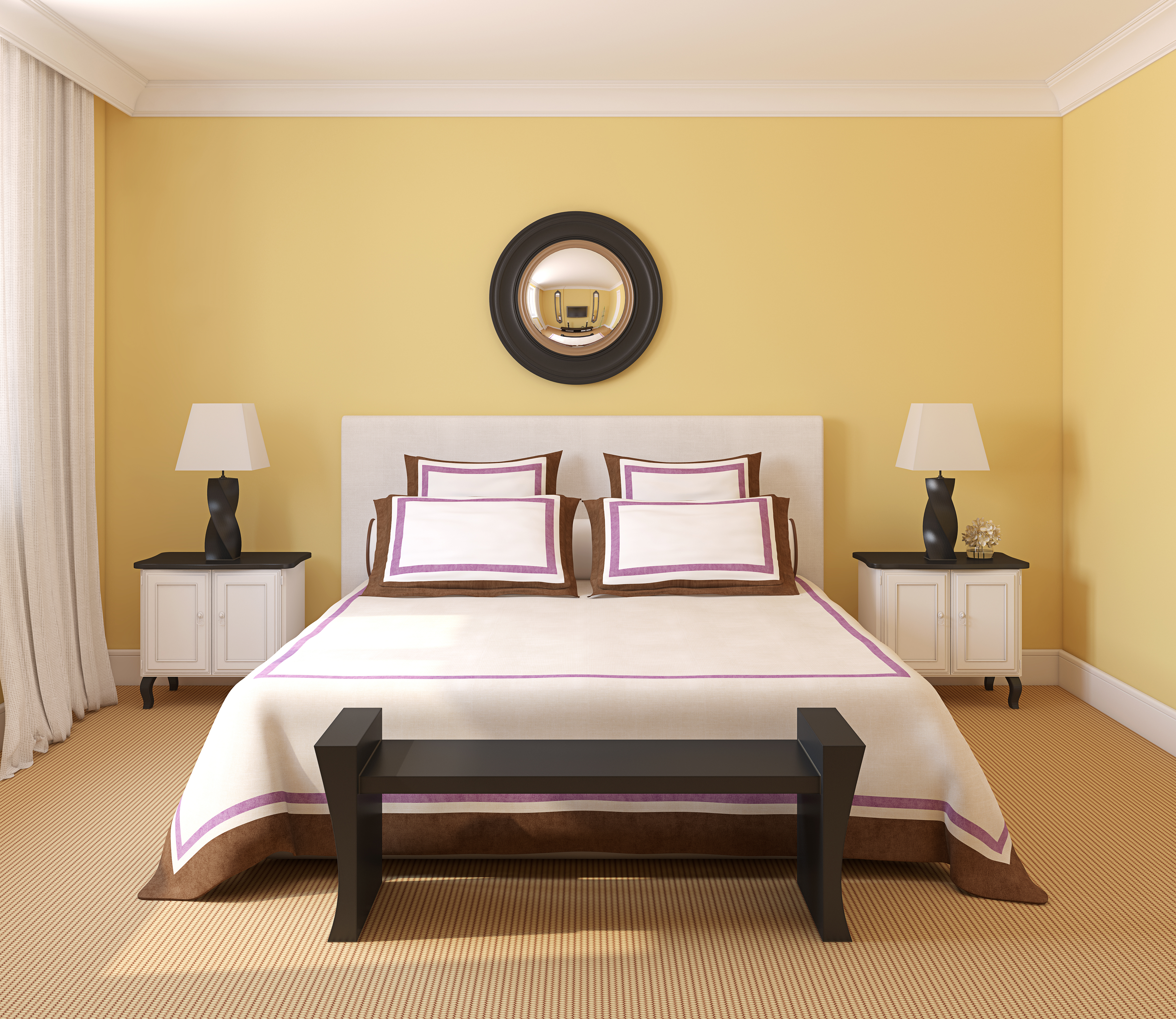 symmetrical bedroom with neutral colors