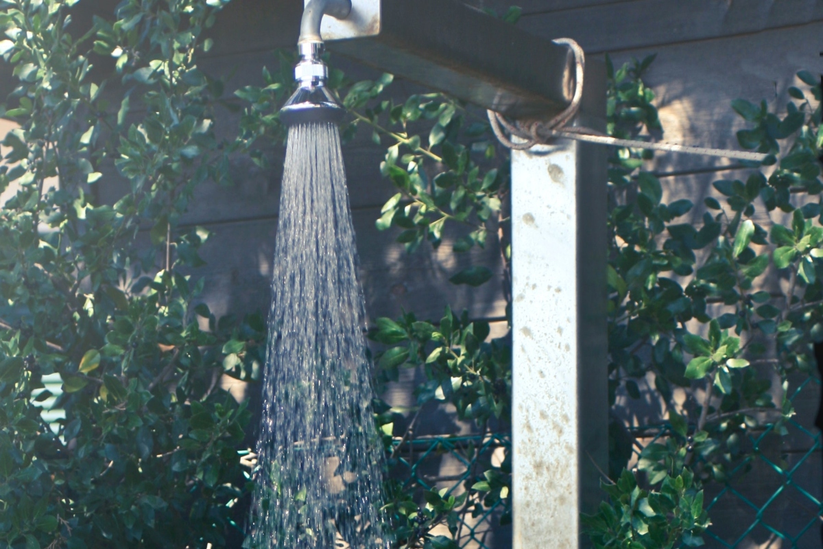 Outdoor rain shower head with plants