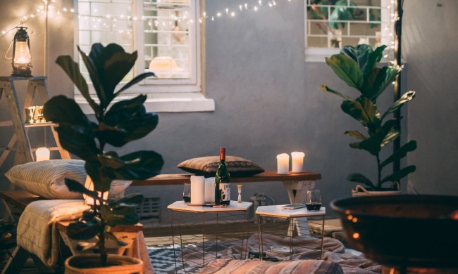 Small outdoor cozy patio with soft lighting