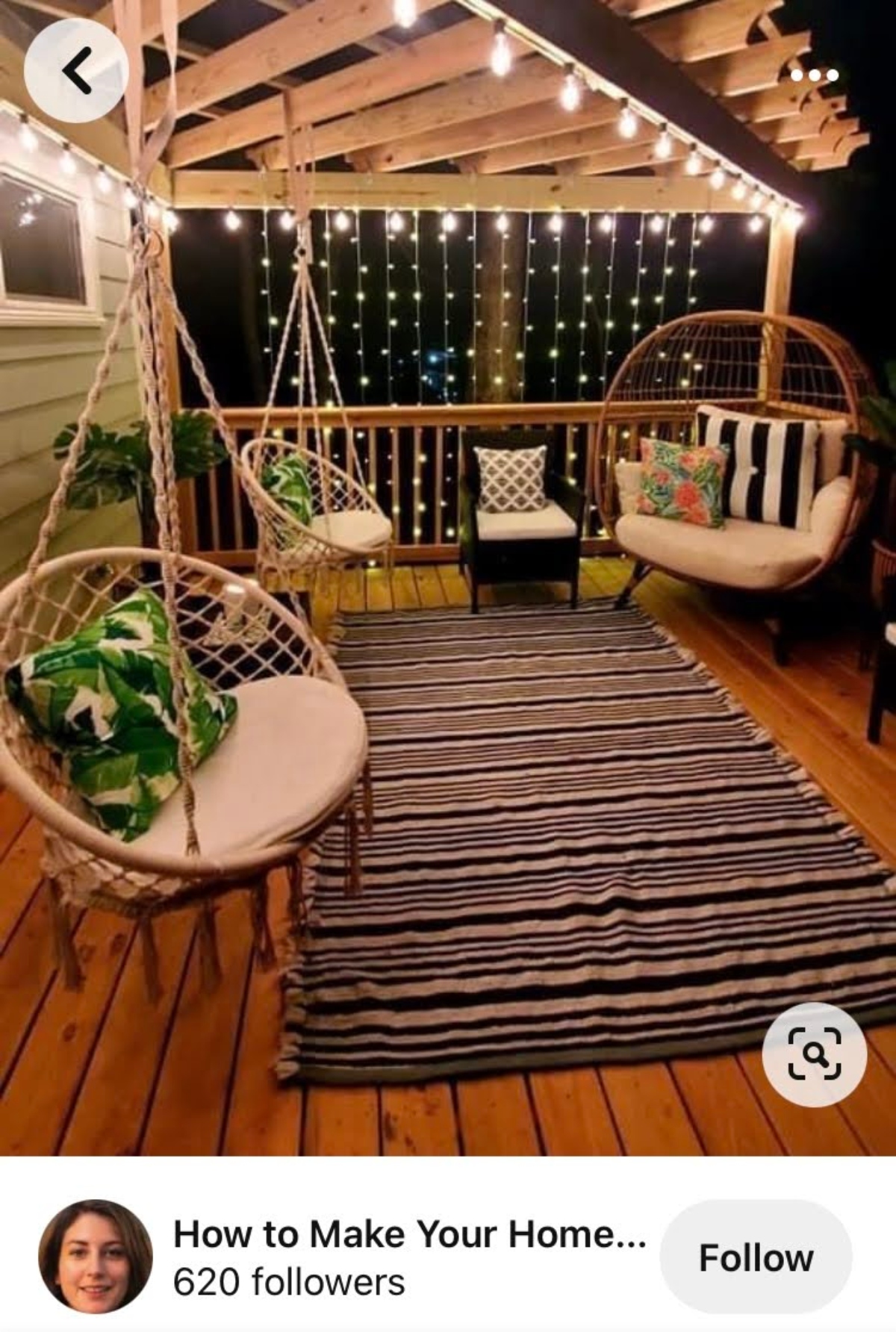 Chair swings on a small covered outdoor patio