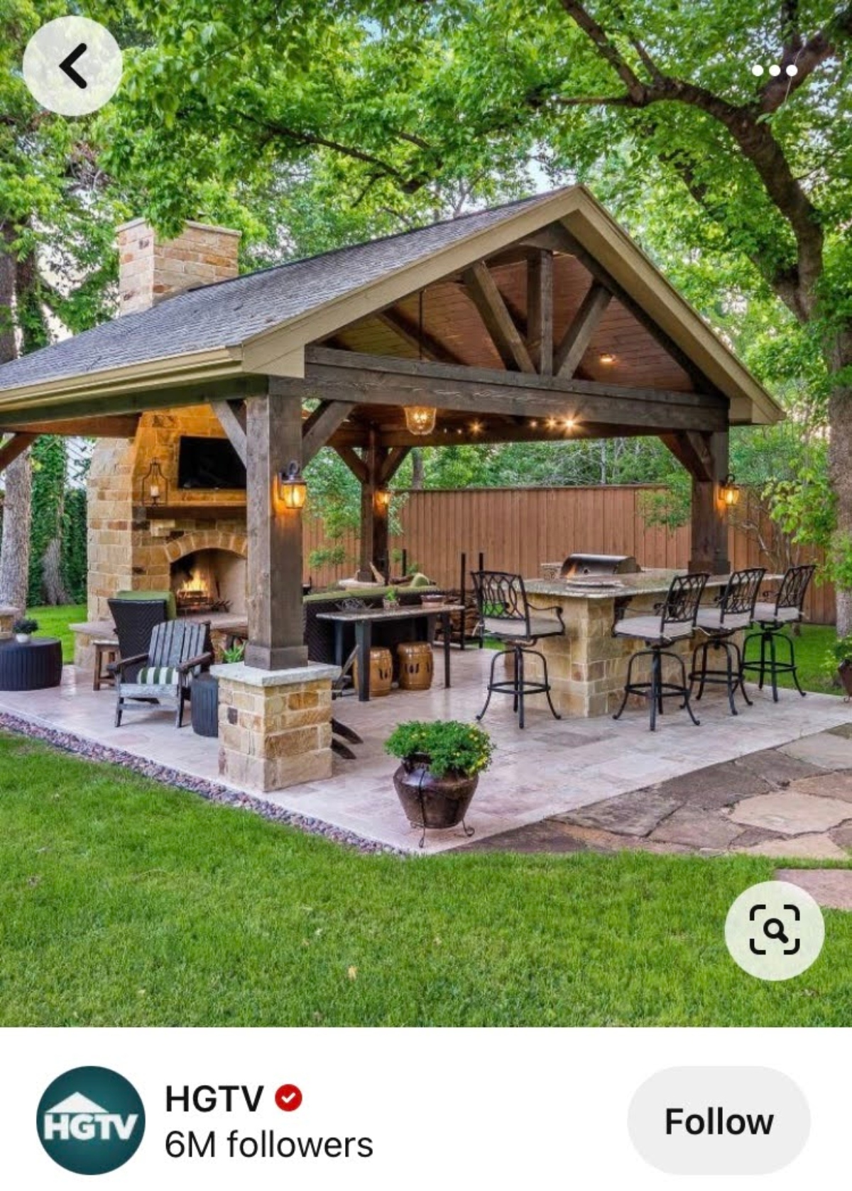 HGTV separate covered outdoor patio space with barbeque