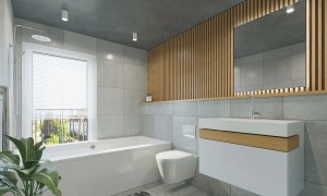 Modern bathroom with suspended toilet