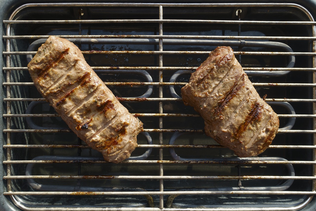 Pieces of meat on an electric grill