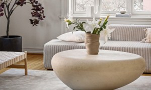 Stone coffee table in minimal living room